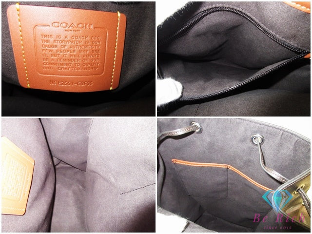 コーチ COACH  ヒッチ バックパック リュック CBF05 黒 ブラック ライトタン 茶 ラブド レザー ロゴ デイパック ショルダーバッグ 鞄【中古】【送料無料】 bk10446