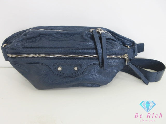 バレンシアガ BALENCIAGA クラシック ボディバッグ BB 502013 紺 ネイビー レザー ロゴ クロスボディ 鞄 レディース メンズ【中古】【送料無料】bk10448
