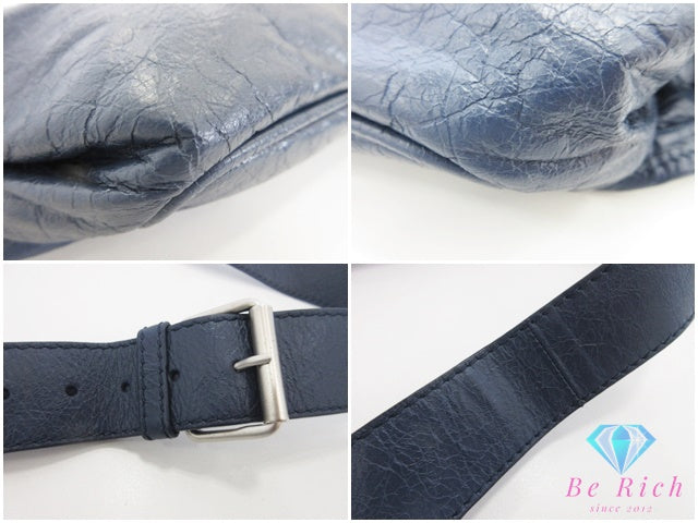 バレンシアガ BALENCIAGA クラシック ボディバッグ BB 502013 紺 ネイビー レザー ロゴ クロスボディ 鞄 レディース メンズ【中古】【送料無料】bk10448