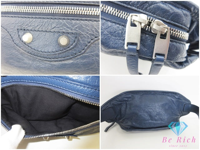 バレンシアガ BALENCIAGA クラシック ボディバッグ BB 502013 紺 ネイビー レザー ロゴ クロスボディ 鞄 レディース メンズ【中古】【送料無料】bk10448