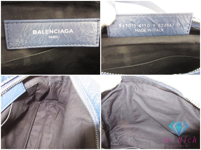 バレンシアガ BALENCIAGA クラシック ボディバッグ BB 502013 紺 ネイビー レザー ロゴ クロスボディ 鞄 レディース メンズ【中古】【送料無料】bk10448
