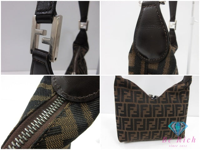 フェンディ FENDI  ワンショルダーバッグ ハンドバッグ ズッカ 茶 ブラウン キャンバス レザー ロゴ セミショルダー 鞄  【中古】【送料無料】bk10451
