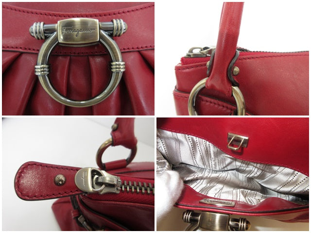 フェラガモ Salvatore Ferragamo ハンドバッグ AB21 E311 ガンチーニ レッド 赤 レザー ロゴ ショルダーバッグ 鞄 【中古】【送料無料】 bk10455