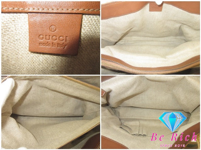 グッチ GUCCI ハンドバッグ トートバッグ 161770 GG シマ レザー キャンバス ベージュ ブラウン 茶 ロゴ  鞄 手提げ レディース【中古】【送料無料】bk10477