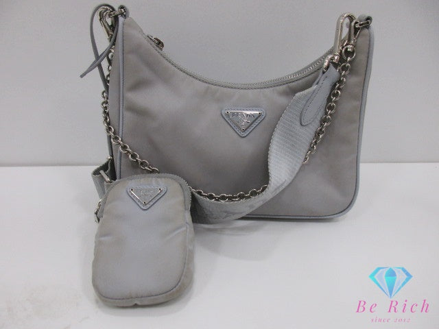プラダ PRADA Re-Edition 2005 Re-Nylon ショルダーバッグ チェーンハンドバッグ 2way 1BH204 グレー ナイロン ポコノ 三角 プレート ロゴ バッグ 鞄【中古】【送料無料】 bk10488