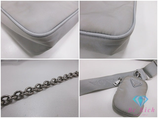 プラダ PRADA Re-Edition 2005 Re-Nylon ショルダーバッグ チェーンハンドバッグ 2way 1BH204 グレー ナイロン ポコノ 三角 プレート ロゴ バッグ 鞄【中古】【送料無料】 bk10488