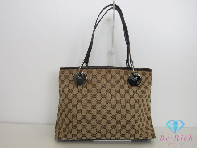 グッチ GUCCI トートバッグ 120837 GG ベージュ ブラウン キャンバス レザー ロゴ ショルダーバッグ ハンドバッグ 肩掛け 鞄 【中古】【送料無料】 bk10489