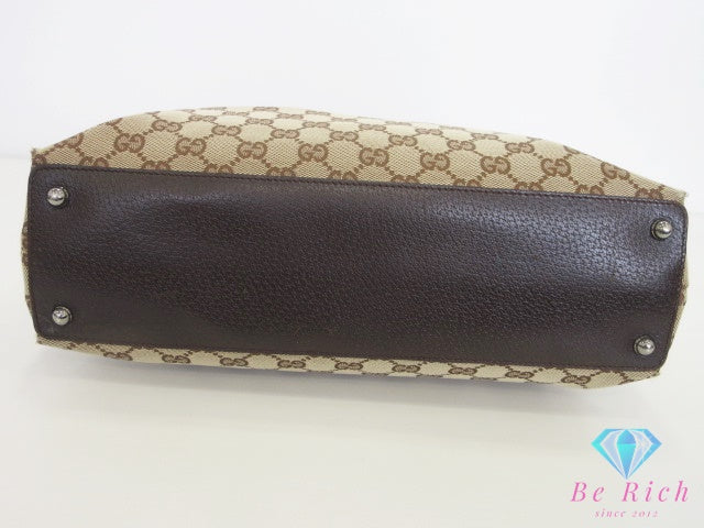 グッチ GUCCI トートバッグ 120837 GG ベージュ ブラウン キャンバス レザー ロゴ ショルダーバッグ ハンドバッグ 肩掛け 鞄 【中古】【送料無料】 bk10489