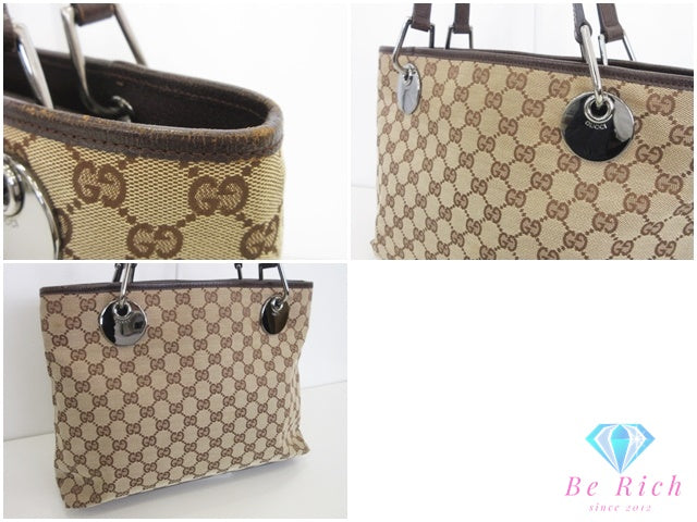 グッチ GUCCI トートバッグ 120837 GG ベージュ ブラウン キャンバス レザー ロゴ ショルダーバッグ ハンドバッグ 肩掛け 鞄 【中古】【送料無料】 bk10489