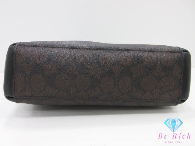コーチ COACH シグネチャー 2way ハンドバッグ ショルダーバッグ F57521 茶 ダークブラウン 黒 ブラック レザー ロゴ ボストンバッグ 鞄 【中古】【送料無料】 bk10495