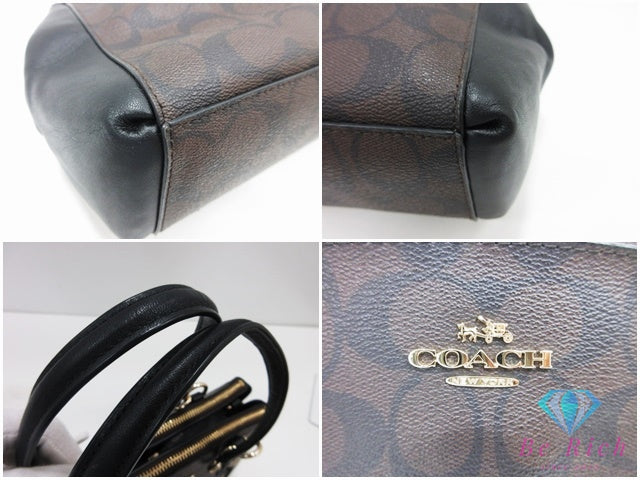 コーチ COACH シグネチャー 2way ハンドバッグ ショルダーバッグ F57521 茶 ダークブラウン 黒 ブラック レザー ロゴ ボストンバッグ 鞄 【中古】【送料無料】 bk10495
