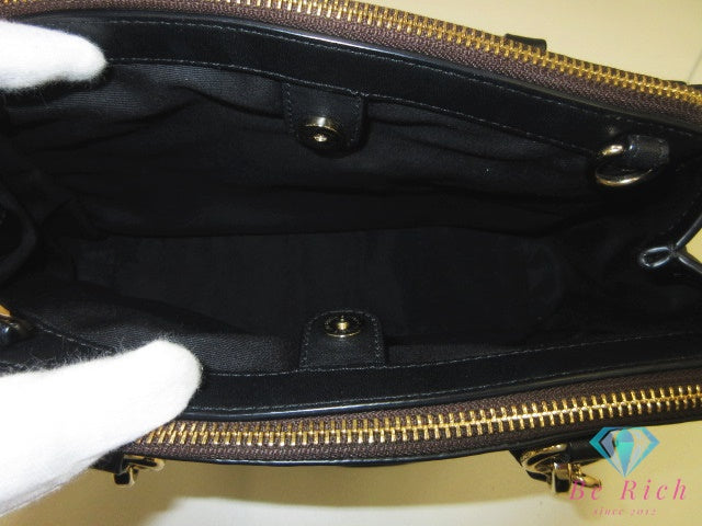 コーチ COACH シグネチャー 2way ハンドバッグ ショルダーバッグ F57521 茶 ダークブラウン 黒 ブラック レザー ロゴ ボストンバッグ 鞄 【中古】【送料無料】 bk10495