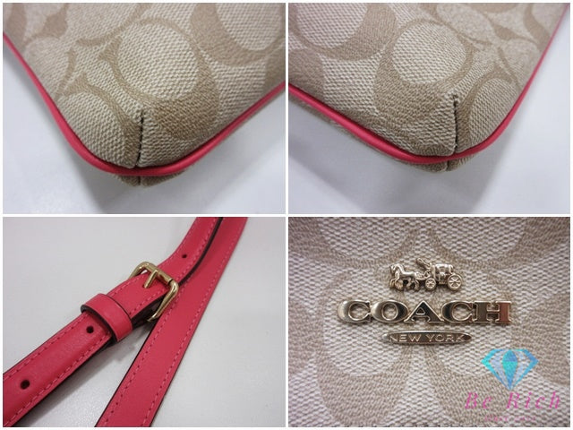 コーチ COACH シグネチャー ショルダーバッグ ポシェット C1554 ライトカーキ ピンク レザー ロゴ ファイルバッグ クロスボディ 斜め掛け 鞄 【中古】【送料無料】 bk10497