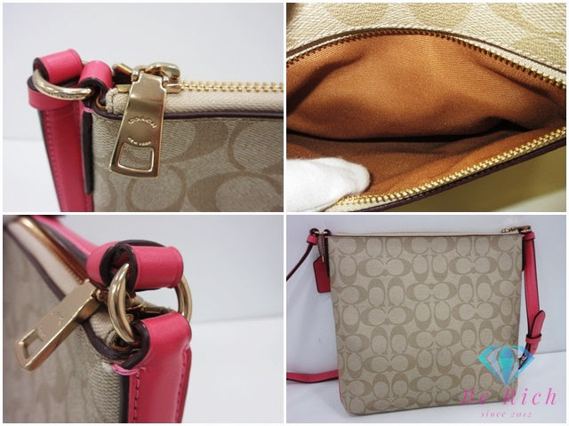 コーチ COACH シグネチャー ショルダーバッグ ポシェット C1554 ライトカーキ ピンク レザー ロゴ ファイルバッグ クロスボディ 斜め掛け 鞄 【中古】【送料無料】 bk10497