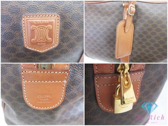 セリーヌ CELINE ボストンバッグ マカダム ブラウン 茶 PVC レザー ブラゾン ロゴ ハンドバッグ トラベル 旅行 鞄 【中古】【送料無料】 bk10501