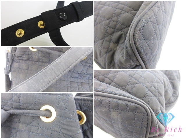 クリスチャン ディオール カナージュ 巾着 ショルダーバッグ 紺 ネイビー 赤 レッド キャンバス Christian Dior 【中古】【送料無料】 bk10504