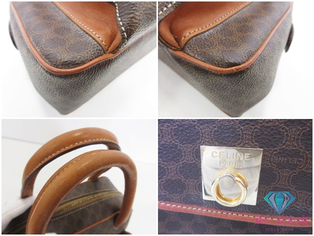 セリーヌ CELINE ハンドバッグ マカダム ブラウン 茶 PVC レザー ブラゾン ロゴ ショルダーバッグ 鞄 【中古】【送料無料】 bk10506