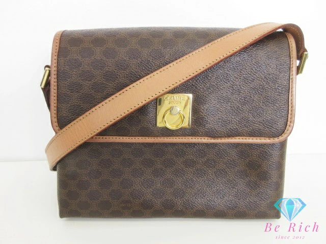 セリーヌ CELINE ショルダーバッグ マカダム ブラウン 茶 ロゴ ブラゾン PVC レザー ポシェット クロスボディ 肩掛け 斜め掛け 鞄 ヴィンテージ  【中古】【送料無料】 bk10543