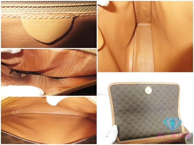 セリーヌ CELINE ショルダーバッグ マカダム ブラウン 茶 ロゴ ブラゾン PVC レザー ポシェット クロスボディ 肩掛け 斜め掛け 鞄 ヴィンテージ  【中古】【送料無料】 bk10543