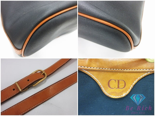 クリスチャン ディオール Christian Dior 巾着 ショルダーバッグ ハニカム ブラック 黒 ブラウン 茶 PVC レザー CD ロゴ 鞄 ヴィンテージ【中古】【送料無料】 bk10550