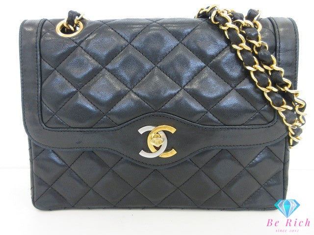 シャネル CHANEL マトラッセ パリ限定 ダブル フラップ チェーン ショルダーバッグ 黒 ブラック ラム スキン ココマーク CC ロゴ 鞄 【中古】【送料無料】bk10556