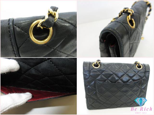 シャネル CHANEL マトラッセ パリ限定 ダブル フラップ チェーン ショルダーバッグ 黒 ブラック ラム スキン ココマーク CC ロゴ 鞄 【中古】【送料無料】bk10556