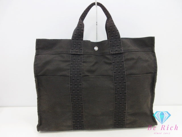 HERMES エルメス トートバッグ エールライン MM 黒 ブラック グレー キャンバス ハンドバッグ 鞄 手提げ レディース メンズ 【中古】【送料無料】bk10565