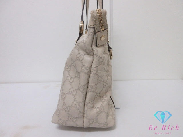 グッチ GUCCI トートバッグ ショルダーバッグ 141470 GG シマ アビー レザー アイボリー Dリング ロゴ ハンドバッグ 肩掛け 鞄 【中古】【送料無料】 bk10576