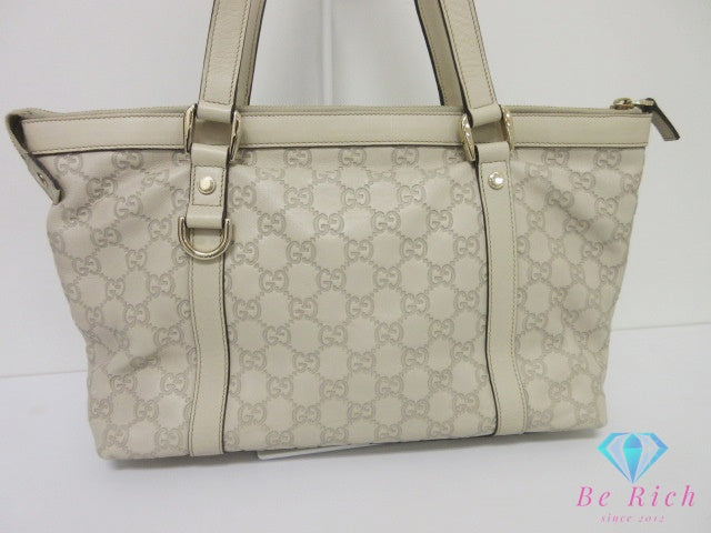 グッチ GUCCI トートバッグ ショルダーバッグ 141470 GG シマ アビー レザー アイボリー Dリング ロゴ ハンドバッグ 肩掛け 鞄 【中古】【送料無料】 bk10576