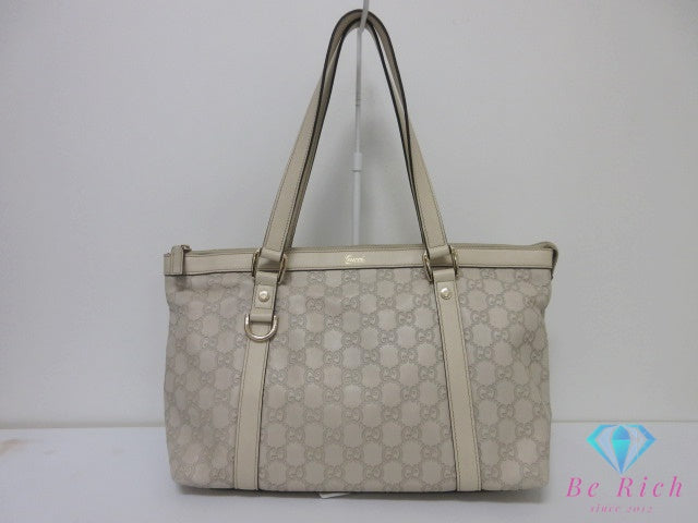 グッチ GUCCI トートバッグ ショルダーバッグ 141470 GG シマ アビー レザー アイボリー Dリング ロゴ ハンドバッグ 肩掛け 鞄 【中古】【送料無料】 bk10576