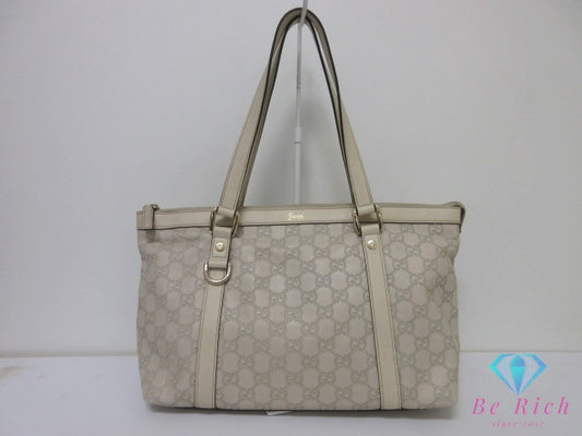 グッチ GUCCI トートバッグ ショルダーバッグ 141470 GG シマ アビー レザー アイボリー Dリング ロゴ ハンドバッグ 肩掛け 鞄 【中古】【送料無料】 bk10576