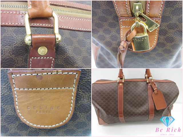 セリーヌ CELINE ボストンバッグ マカダム ブラウン 茶 PVC レザー ブラゾン ロゴ ハンドバッグ トラベル 旅行 鞄 【中古】【送料無料】 bk10590