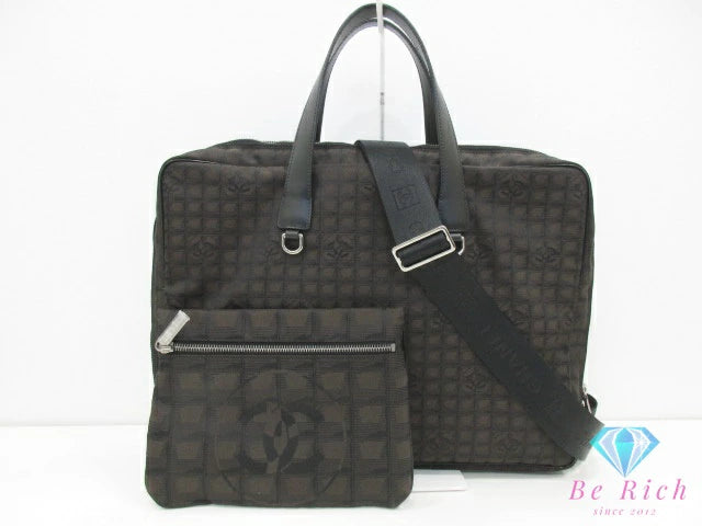 美品 シャネル CHANEL ニュートラベルライン 2way ハンドバッグ ブリーフケース 茶 ダーク ブラウン ナイロン レザー ドキュメントケース ショルダーバッグ ポーチ 【中古】【送料無料】 bk10593