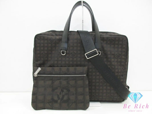 美品 シャネル CHANEL ニュートラベルライン 2way ハンドバッグ ブリーフケース 茶 ダーク ブラウン ナイロン レザー ドキュメントケース ショルダーバッグ ポーチ 【中古】【送料無料】 bk10593