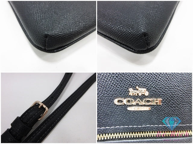 コーチ COACH ショルダーバッグ ポシェット CV405 黒 ブラック レザー ロゴ クロスボディ 斜め掛け 鞄 【中古】【送料無料】 bk10594