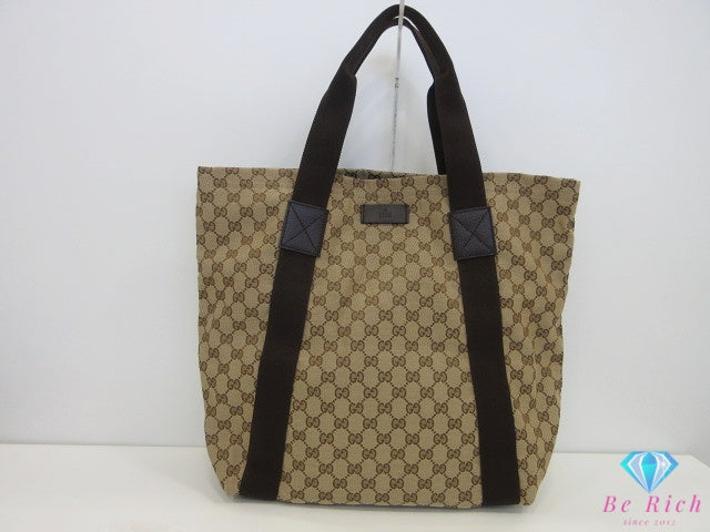 グッチ GUCCI トートバッグ 189669 GG ベージュ ブラウン キャンバス レザー ロゴ ショルダーバッグ ハンドバッグ 肩掛け 鞄 【中古】【送料無料】 bk10602
