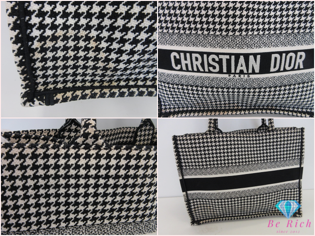 クリスチャン ディオール Christian Dior camp ハウンドトゥース ミディアム ブック トート 千鳥格子 ハンドバッグ ブラック ホワイト 黒 白 鞄 【中古】【送料無料】 bk10604