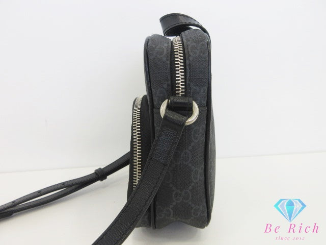 グッチ GUCCI インターロッキング G ショルダーバッグ 672952 GG スプリーム 黒 ブラック グレー ロゴ PVC レザー ポシェット クロスボディ 斜め掛け 鞄 スマホ 【中古】【送料無料】 bk10633