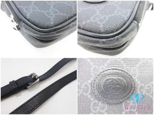 グッチ GUCCI インターロッキング G ショルダーバッグ 672952 GG スプリーム 黒 ブラック グレー ロゴ PVC レザー ポシェット クロスボディ 斜め掛け 鞄 スマホ 【中古】【送料無料】 bk10633