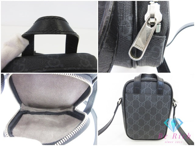 グッチ GUCCI インターロッキング G ショルダーバッグ 672952 GG スプリーム 黒 ブラック グレー ロゴ PVC レザー ポシェット クロスボディ 斜め掛け 鞄 スマホ 【中古】【送料無料】 bk10633