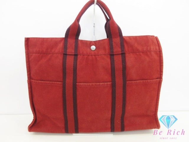 エルメス HERMES フールトゥ MM 赤 レッド キャンバス トートバッグ ハンドバッグ 手提げ 通学 通勤 鞄  【中古】【送料無料】 bk10636