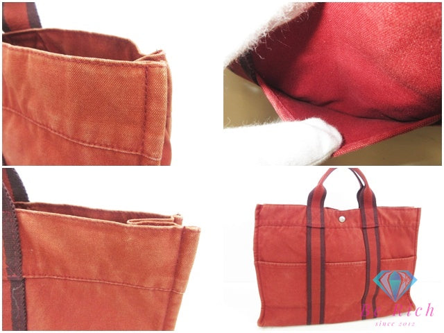 エルメス HERMES フールトゥ MM 赤 レッド キャンバス トートバッグ ハンドバッグ 手提げ 通学 通勤 鞄  【中古】【送料無料】 bk10636