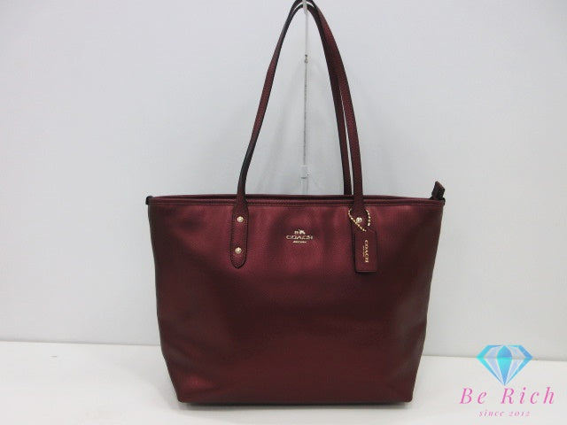 コーチ COACH トートバッグ ハンドバッグ F37153 レザー ワインレッド メタリック ショルダーバッグ ロゴ 肩掛け 鞄 【中古】【送料無料】 bk10639