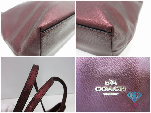コーチ COACH トートバッグ ハンドバッグ F37153 レザー ワインレッド メタリック ショルダーバッグ ロゴ 肩掛け 鞄 【中古】【送料無料】 bk10639