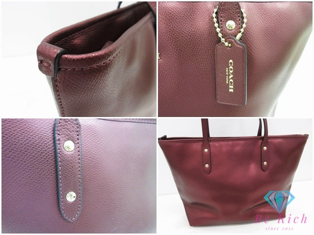 コーチ COACH トートバッグ ハンドバッグ F37153 レザー ワインレッド メタリック ショルダーバッグ ロゴ 肩掛け 鞄 【中古】【送料無料】 bk10639