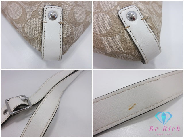 コーチ COACH ペネロピ シグネチャー ヒッピー ショルダーバッグ F15704 カーキ 白 ホワイト ロゴ PVC レザー 肩掛け 斜め掛け 鞄 【中古】【送料無料】 bk10653