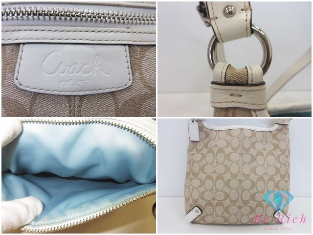 コーチ COACH ペネロピ シグネチャー ヒッピー ショルダーバッグ F15704 カーキ 白 ホワイト ロゴ PVC レザー 肩掛け 斜め掛け 鞄 【中古】【送料無料】 bk10653