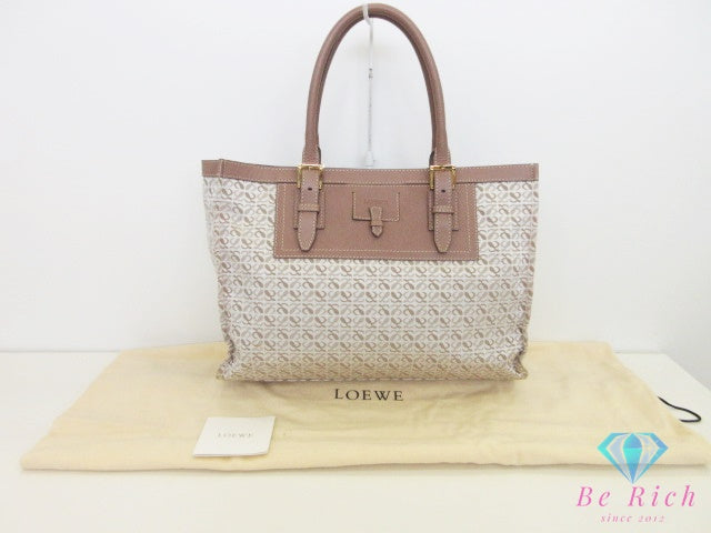 ロエベ LOEWE トートバッグ ハンドバッグ 340701 リピート アナグラム キャンバス レザー ベージュ ゴールド ロゴ 手提げ 鞄 【中古】【送料無料】 bk10660