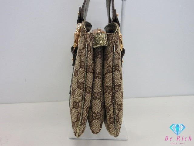 グッチ GUCCI ハンドバッグ 131324 GG ベージュ ブラウン カーキ キャンバス レザー ロゴ ショルダーバッグ トートバッグ 肩掛け 鞄 【中古】【送料無料】 bk10661
