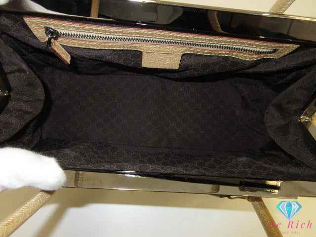 グッチ GUCCI ハンドバッグ 92726 ベージュ シルバー 金具 レザー ロゴ 手提げ 肩掛け 鞄 パーティ 【中古】【送料無料】 bk10662